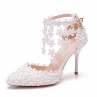 White bud silk flowers fringe wedding shoe type a word wristbands bride shoes heel pointed wedding photograph womens sandals