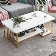 Bàn trà sofa phòng khách ANA SF mặt bàn họa tiết vân đá 2 tầng khung sắt
