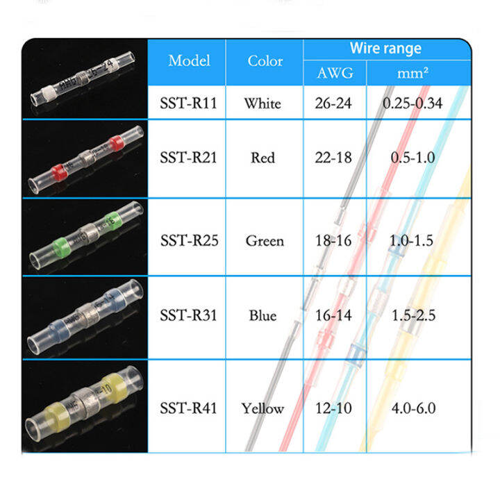 50pcs-ตัวเชื่อมต่อลวดความร้อน-sst-แขนกันน้ำ-awg26-10-butt-splice-ไฟฟ้าดีบุกบัดกรีซีล-terminal-iewo9238