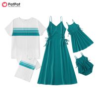 【YF】 PatPat 2022 New Arrival Summer Mosaic Family Matching Turquoise 100  Cotton Sets (Tank Dresses - Rompers Tops)  Look