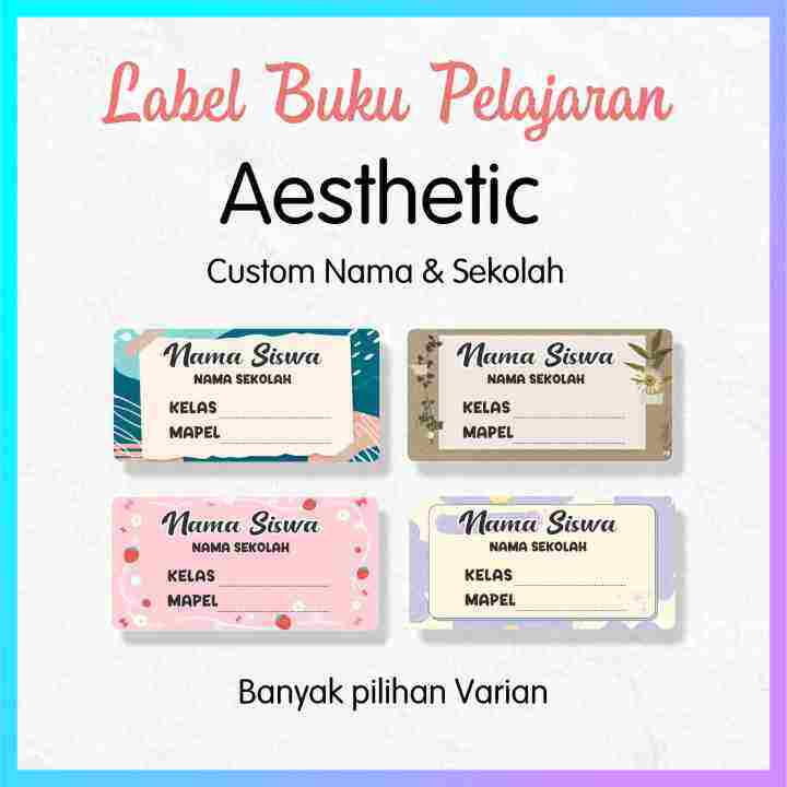 Sticker Label Buku Pelajaran Sekolah Aesthetic/ Sticker Custom