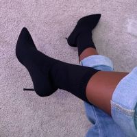 【CW】 Sexy High Heel Boots Sock Women  39;s Luxury Designers Ankle Boots 2022 Fashion Shoes Thin Heels For Women Booties Female Autumn