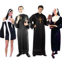 Missionary Cosplay Costumes for Halloween Carnival Priest Nun Long Robes Religious Pious Catholic Church Vintage Clothing