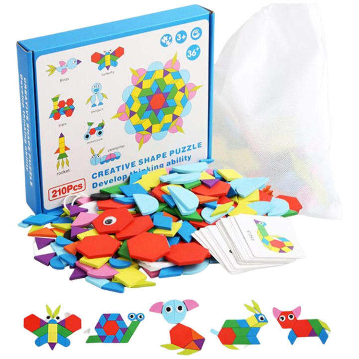 Wooden Pattern Blocks 210 Pcs Wooden Pattern Blocks Geometric Shapes