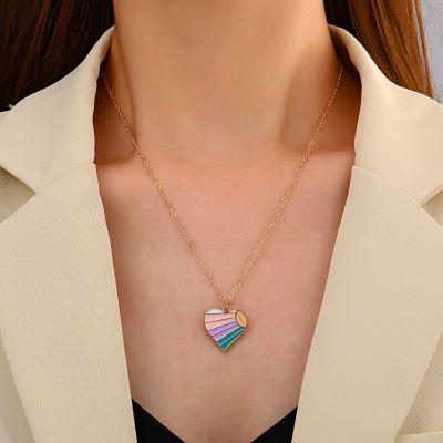 [COD] European and cross-border love pendant necklace ins net red fashion alloy drop oil peach heart collarbone chain sweater