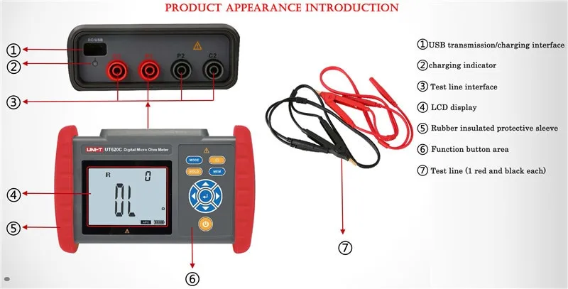 UNI-T UT620C Digital DC Low Resistance Meter Micro Ohm Meter Cable  Wire/Coil/Motor Resistance Tester