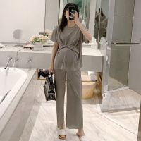 Pregnant Womens Spring Summer Set Fashion Thin Loose Shirt Pants Western Style Two-piece Maternity ClothesT-shirt Pants