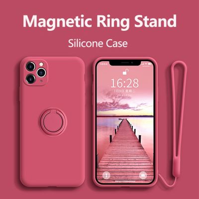（cold noodles）พร้อมแหวนซิลิโคนสำหรับ iPhone 11 Pro Max XR X XS 6 7 8 Plus SE 2020 12 13 Mini 14ผู้ถือ Magnetic Soft Lanyard ฝาครอบโทรศัพท์