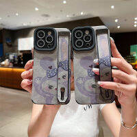 สายรัดข้อมือแบรนด์แฟชั่นสำหรับ IPhone 14 13 12 11 Pro Max เคสโทรศัพท์มีลายโบว์สีม่วง