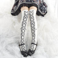 Lolita Lolita Jacquard Bow Stockings Lo Socks Knitted Cotton Stockings over Knee Socks