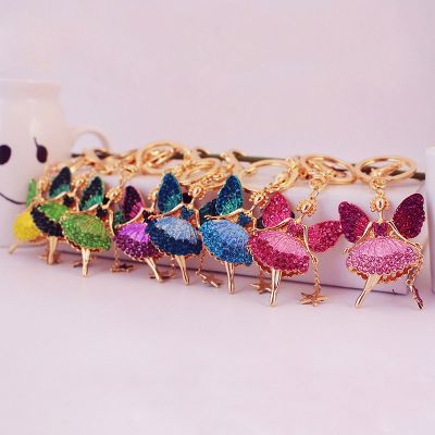 Cute color butterfly fairy keychain angel girl crystal car keychain female bag accessories metal pendant key chain gift