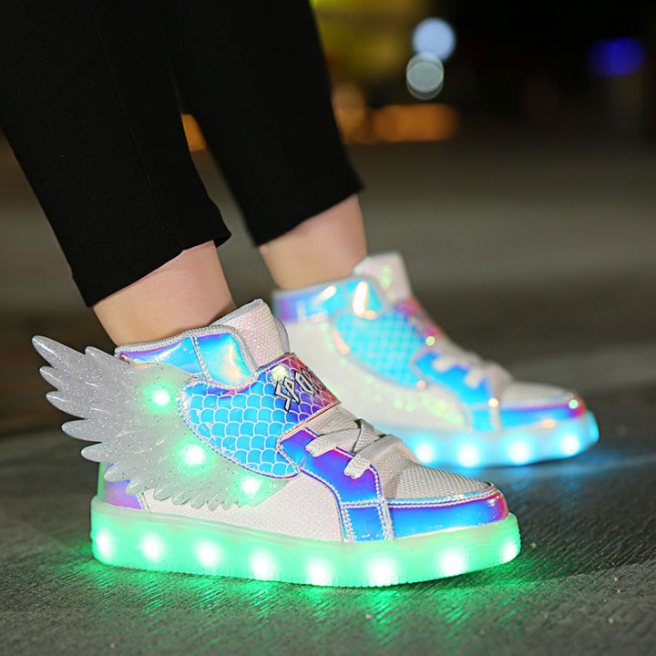 Boys Girls USB Charging Glowing Led Light Up Shoes With Wing Luminous  Sneakers 
