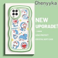 Chenyyyka เคส M22ปลอกสำหรับ Samsung Galaxy A22 4G A22 5G แบบเต็มหน้าจอลายโดราเอมอนมาการองลายคลื่นขอบกันกระแทกแบบใสนิ่มเคสมือถือเคสโปร่งใสลายกล้องถ่ายรูปฝาครอบป้องกันซิลิกาเจลที่สร้างสรรค์