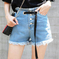 Women Elastic Leggings Short Pants Street Style Blue Denim Shortsกางเกงยีนส์ขาสั้น แต่งขาดปลายรุ่ย มีไซส์ใหญ่ มีเก็บเงินปลายทาง