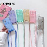 Wallet Card Holder Lanyard Case For Samsung Galaxy S22 S21 Ultra S20 FE Note 10 20 Plus A12 A32 A52 A72 Strap Cord Clear Cover