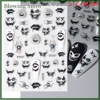 Blowing สติกเกอร์ติดเล็บอะคริลิค3D ตกแต่งฮาโลวีนการออกแบบภาพยนตร์สยองขวัญเลื่อนเล็บกะโหลกศีรษะรูปลอกริมฝีปากหยดเลือด DIY