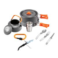 2-3 Persons Camping Utensils Dishes Cookware Set Picnic Tableware Outdoor Mug Cookware With Tableware Kit Travel Tableware Pots