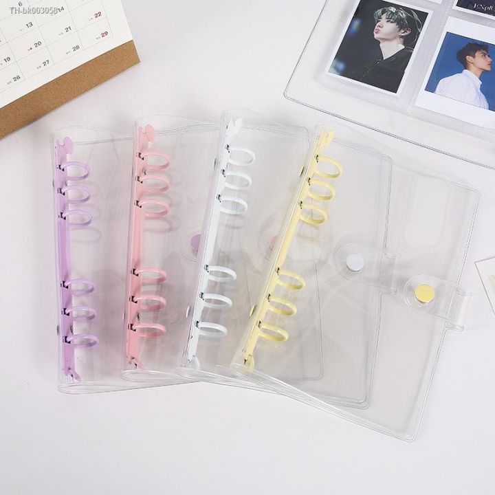 a5-a6-transparent-pvc-loose-leaf-notebook-cover-macaron-color-6-ring-binder-diary-journal-planner-korean-school-stationery