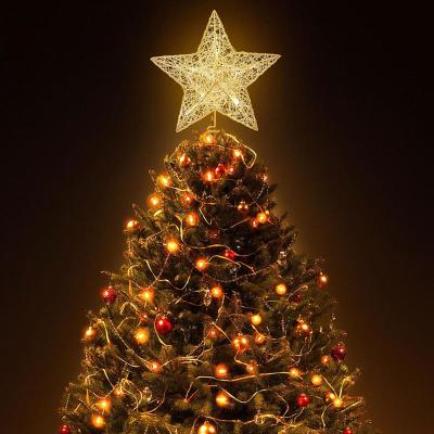 ตกแต่งคริสต์มาสโคมไฟ Led รูปดาวห้าแฉกเรืองแสงทำจากลวดลวดเหล็กสำหรับตกแต่งยอดไม้ประดับลายดาวที่ตกแต่งยอดต้นคริสมาสต์