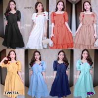 P9774 เดรสคอเหลี่ยมแขนตุ๊กตา  Square neck dress with doll sleeves