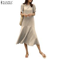 COD DSTGRTYTRUYUY ZANZEA Women Street Fashion Cotton Solid Color Short Sleeve Summer Elegant Dress
