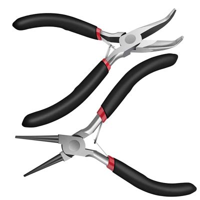 2Pack Bent Chain Nose Pliers and Round Nose Pliers for Crafting and Repair, Jewelry Making Supplies