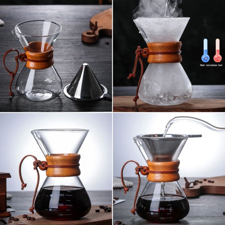 แก้วทนหม้อกาแฟเครื่องชงกาแฟหม้อกาแฟเครื่องชงกาแฟเอสเพรสโซที่มี-v60สแตนเลสหม้อกรอง