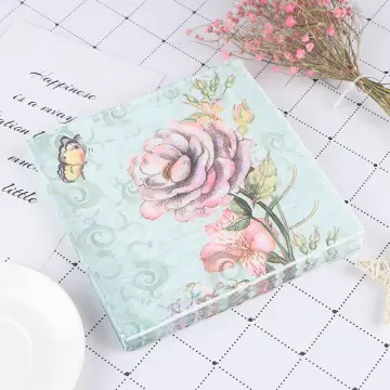 4 Decoupage Paper Dinner Napkins Pink Roses of Amour Rose 