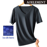 AOELEMEMT Áo Thun Lụa Lạnh Không Đường May Ngắn Tay Dành Cho Nam Mỏng Mùa