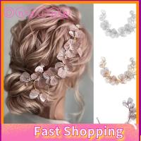 ONEING Headpieces ที่คาดผมเจ้าสาวใบแถบคาดศีรษะมุกแฮนด์เมดเครื่องประดับผมเทียร่าผมสำหรับงานแต่งงาน