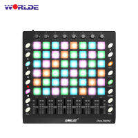 WORLDE PAD48แบบพกพา USB MIDI Drum Pad Controller 48 RGB Backlit Pads 8ลูกบิด16ปุ่ม8 Sliders พร้อมสาย USB