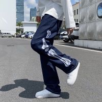 【YD】 Embroidery Straight Jean Pants Couples Mopping Trousers Mens Streetwear Denim Mens Clothing Jeans for Men Baggy