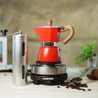 Coffee Maker หม้อต้มกาแฟ โมก้าพอท Moka Pot กาชงกาแฟ สีแดง ขนาด 150 มล. 300 มล. หม้อต้มกาแฟสด มอคค่าพอท + เตาไฟฟ้ามินิ 500W + เครื่องบดมือหมุน + ช้อนตักกาแฟ กาต้มกาแฟ หม้อ moka pot เครื่องชงกาแฟ กาต้มกาแฟสด มอคค่าพอท หม้อต้มกาแฟสด โมก้าพอท ครบชุด