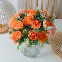 Orange Artificial Flowers Rose Peony Artificial Silk Flowers Bouquet Flores Home Party Artificial Flower Decoration Fake Flowe