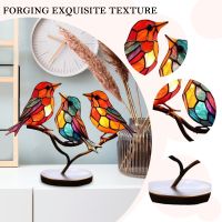 【CC】☽¤✚  Stained Birds Branch Desktop Ornaments Sided Colorful Animals Iron Decorations