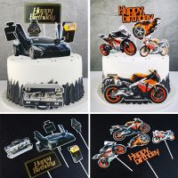 Motorcycle Happy Birthday Cake Topper Combination Car Cupcake Toppers Boys Men Birthday Party Wedding Dessert Cake Decorations Party  Games Crafts