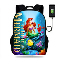 The Little Mermaid Men Women Teens USB Travel Knapsack Mochila Backpack Boys Girls School Bag Children Book Bags