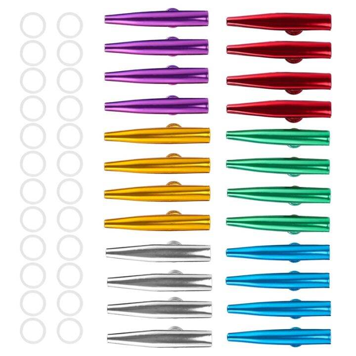 24Pack Metal Kazoos with 24 Pcs Kazoo Flute Diaphragms 6 Colors,Good