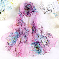 Hot Fashion Summer Chiffon Georgette Scarf Parrot Peony Print Women Foulard Long Shawl&amp;Wrap Bandana Elegant Thin 50*160cm M163