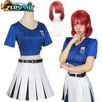 ผู้หญิงอะนิเมะสีฟ้าล็อคเครื่องแต่งกาย Teieri Anri Cosplay Cheer ชุดเชียร์ลีดเดอร์คอสเพลย์ชุดถุงน่อง