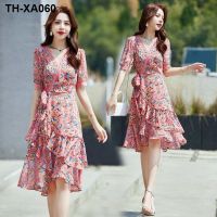 Womens summer chiffon dress 2023 new womens floral print fashion design