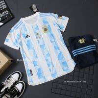 ✾○℗ Argentina Copa América 2021 Shirt- Set Agentina Recruiting Sports Set In White Blue Charcoal Pants - Standard Thai Fabric