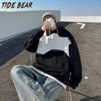 TIDE BEAR เสื้อแจ็กเก็ตผู้ชายเสื้อสเวตเตอร์แบบสวมหัวของผู้ชายเสื้อสเวตเชิ้ตตรงมีฮู้ดใหม่พิมพ์ลายเรียบง่าย