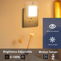 Plug In Motion Sensor Night Light Dimmable Cabinet Light For Baby Bedside Bedroom Corridor Wireless Night Lamp Lighting EU/US