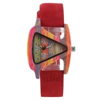 Fashion Colorful bamboo Unique Triangle Hollow Wood Watch Creative Leather Watch Digital Wristwatch Gift Relogio Feminino