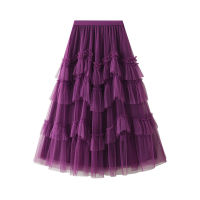 Zeolore 2022 Spring Cake Mesh Tulle Skirt Women Patchwork Midi Length Long Guaze Skirts Fashion Designer A-line Skirt QT1569