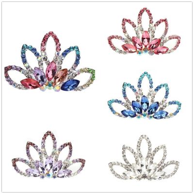 Rhinestone Princess Crown Hair Comb Mini Cute Tiaras Multicolor Headwear Girls Kids Hair Jewelry Birthday Party Gift