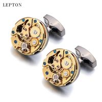 【YF】 Hot Watch Movement Cufflinks for immovable Stainless Steel Steampunk Gear Mechanism Cuff links Mens Relojes gemelos