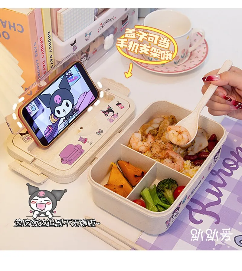 Sanrio Hello Kitty Lunch Box Kawaii Cinnamoroll Kuromi Microwaveable  Lattice Food Storage Container Kids School Office Bento Box 