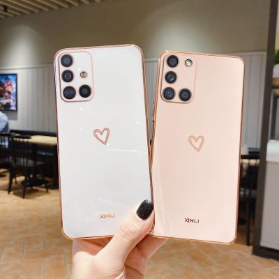 Square Mirror Plating Love Heart Phone Case On For Samsung Galaxy A51 A71 4g A31 A21S A 51 71 31 2020 A50 A30S Silicone Cover